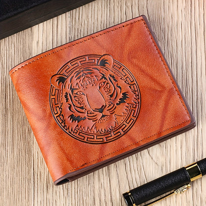 1pc of PU Leather 2-fold Wallet, Men's Money Clip with Animal Pattern Embossing, Suitable for Storing IDs, Credit Cards, and Coins, an Ideal Gift, Slim and Lightweight Coin Purse, Available in Black, Brown, and Coffee Colors