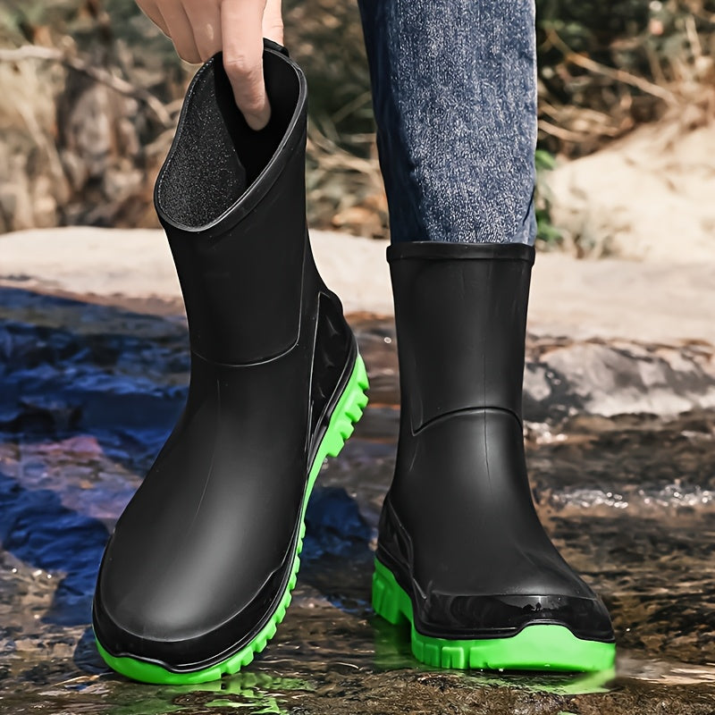 Men's Mid-Calf Rubber Rain Boots for Outdoor and Casual Wear