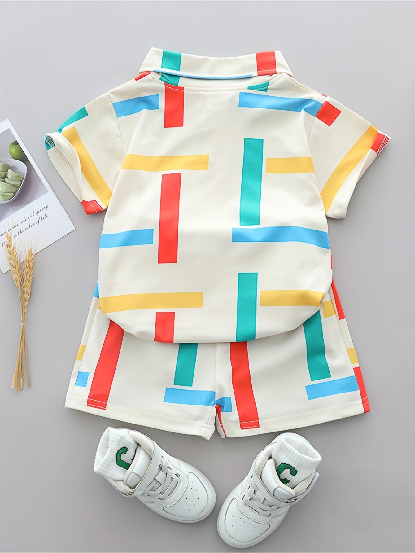 Kids Summer Striped Collar Short Sleeve & Shorts Set