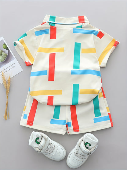 Kids Summer Striped Collar Short Sleeve & Shorts Set