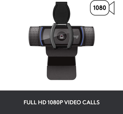 Logitech C920S HD Pro Webcam, Full HD 1080P/30Fps Video Calling, Clear Stereo Audio, Light Correction, Privacy Shutter, Works with Skype, Zoom, Facetime, Hangouts, Pc/Mac/Laptop/Tablet/Xbox - Black