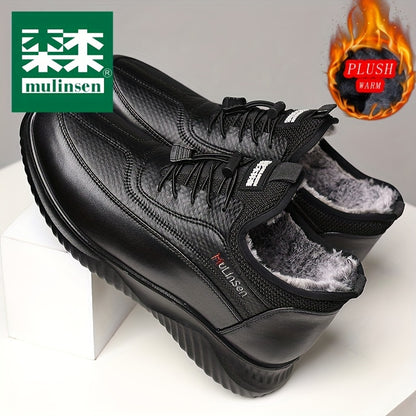 Mulinsen Men's Winter Snow Boots - Warm Fleece Lined, Anti-Slip, Durable Lace-Up Ankle Hiking Shoes with Elastic Shoelaces for Outdoor Adventures, Mulinsen