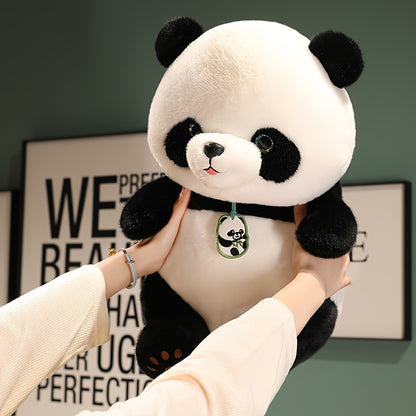 24cm/9.44in Cute Panda Plush Toy - Soft Polyester Stuffed Animal with Black & White Panda Design, Expressive Eyes & Carrot Tail, Perfect for Halloween, Easter, Christmas & Birthday Gifts