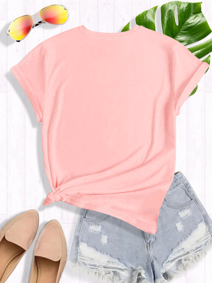Chic Love Series Gradient Double Heart Graphic Tee for Women - Casual Retro Style, Round Neck Short Sleeve, Breathable Polyester, Machine Washable, in Black with Golden & White Hearts, Sizes S-XXL