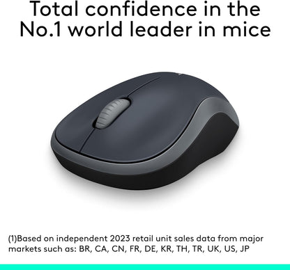 Logitech M185 Wireless Mouse, 2.4Ghz with USB Mini Receiver, 12-Month Battery Life, 1000 DPI Optical Tracking, Ambidextrous Pc/Mac/Laptop - Swift Grey