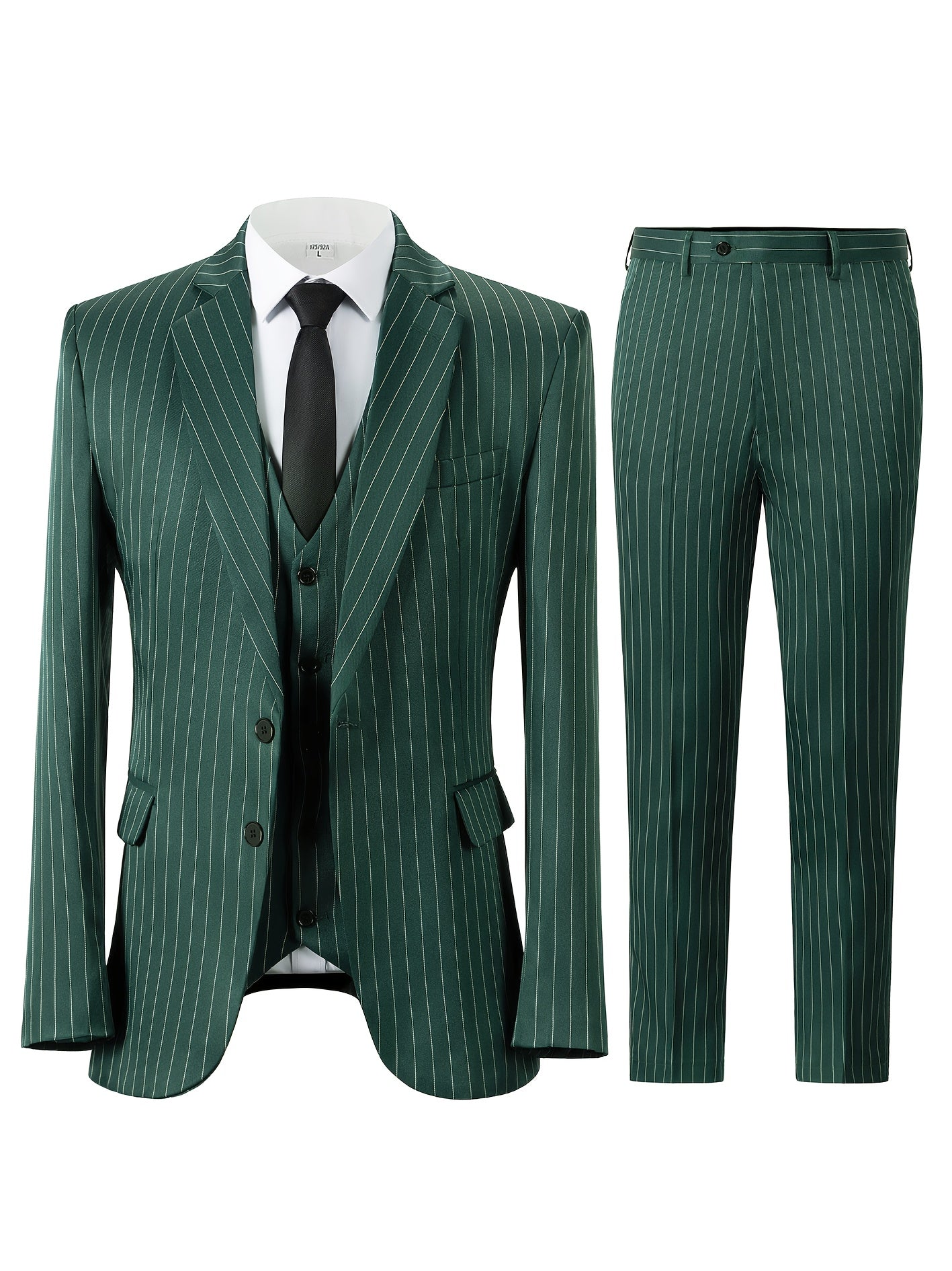Men's Slim Fit Striped Three-Piece Suit with Vest and Pants
