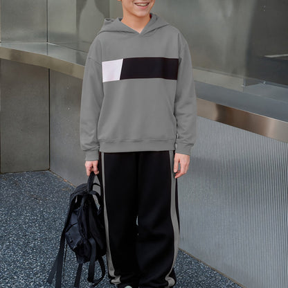 2 հատ տղաների ձմեռային գլխարկով մարզահագուստ և տաբատ - տաք սվիտեր համապատասխան երկար տաբատով, գունային բլոկներով վերնաշապիկ (հարմար է մեծ երեխաների և երեխաների համար) - լվացքի մեքենայով լվացվող 2 հատի հավաքածու, իդեալական է բացօթյա օգտագործման համար