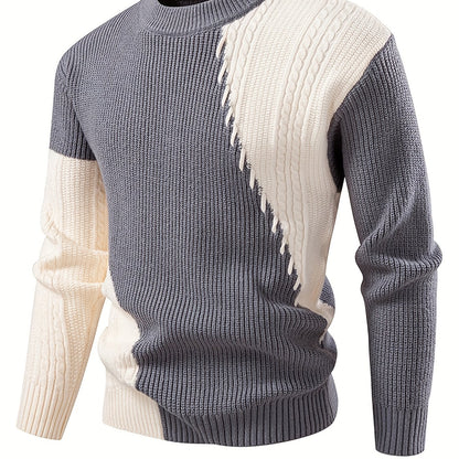 Նոր աշուն-ձմեռ կլոր վզով տղամարդու սվիտեր, նորաձև, առօրյա, նորաձև, պատչվորք տրիկոտաժ, տաք, հաստ, նորաձև, ազատ վերնաշապիկ