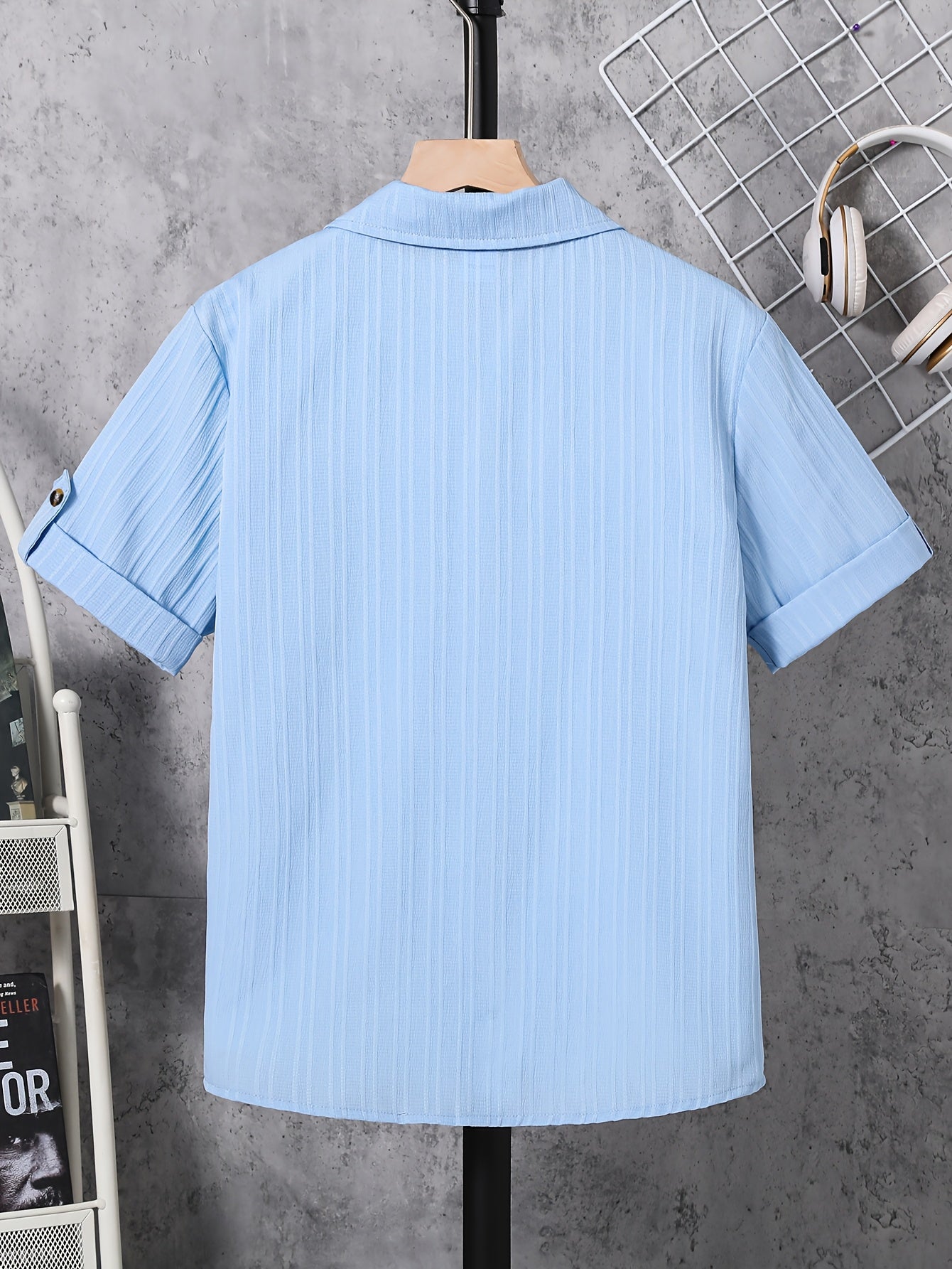 Youth Boys' Casual Wave Stripe Short-Sleeve Shirt for Summer
