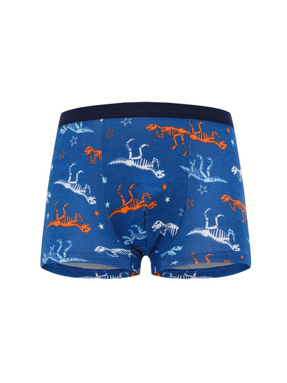 [4 հատ Cute Dinosaur Print Boys' Boxer Briefs] 4-Pack Cute Dinosaur Print Բամբակյա Բռնցքամարտիկ Տղաների համար, Փափուկ տրիկոտաժե ներքնազգեստ միջին առաձգականությամբ, սովորական պիտանի - Տղաների բամբակյա ներքնաշորեր