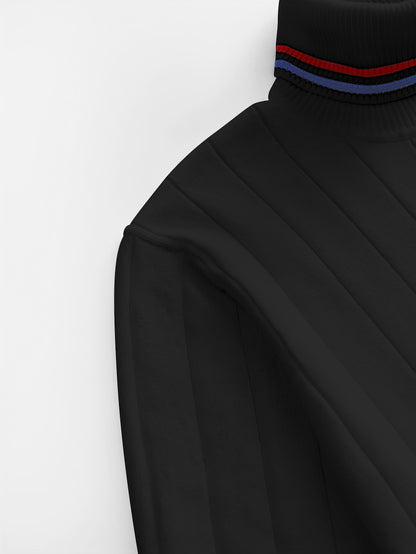 Temujin OBM Men's College Style Fashion New Color Block Striped High Neck Knit Long Sleeve Pullover Sweater