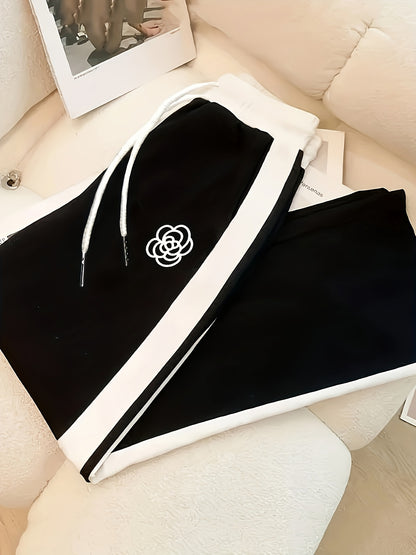 Women's Casual Color Block 2-Piece Suit with Lightweight Pants