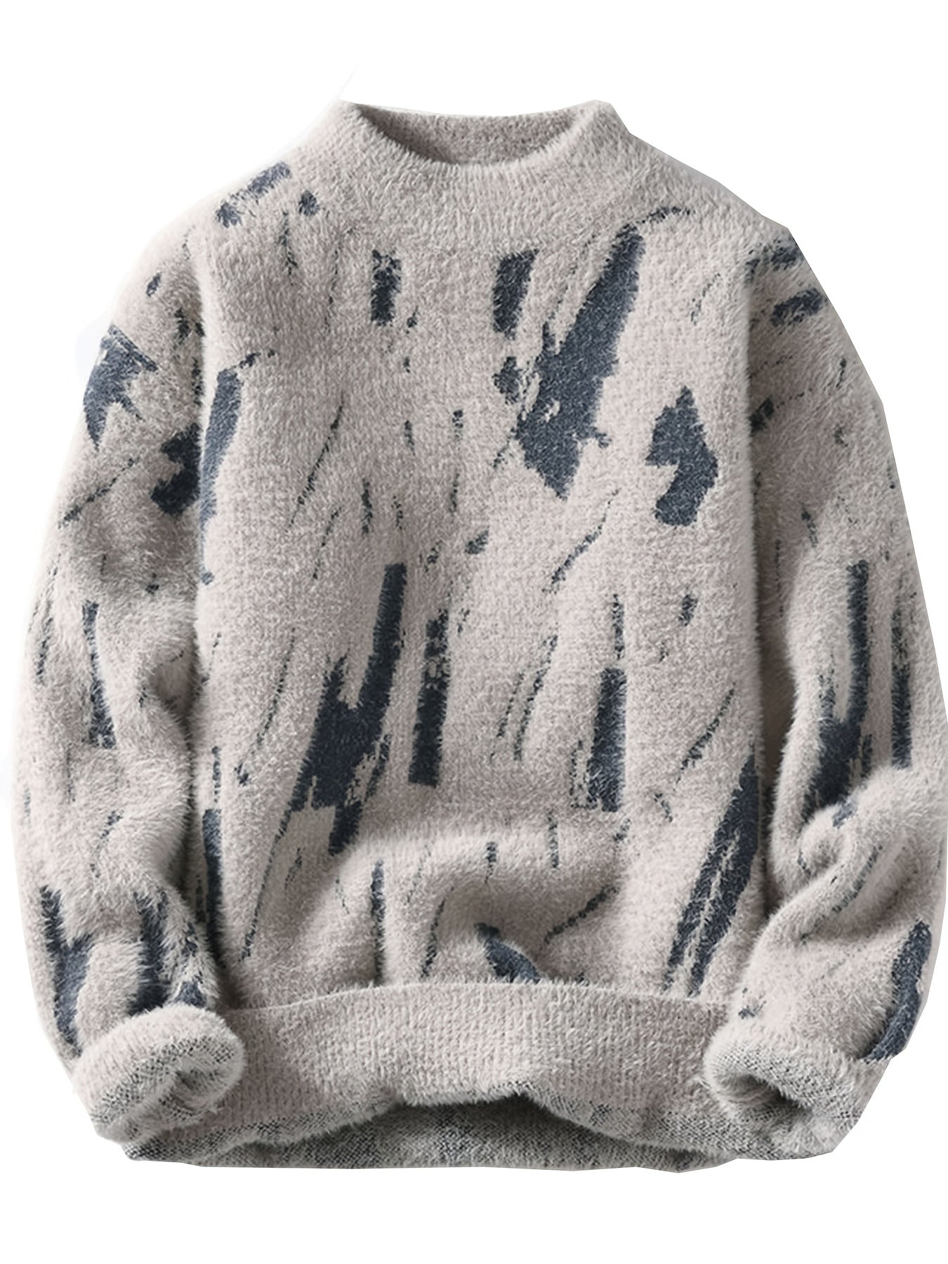 Տղամարդու փափուկ տրիկոտաժե սվիտեր | Կլոր օձիք, հաստ, տաք, առօրյա ոճ, գունային բլոկներով նախշ, աշուն/ձմեռ սեզոն, սովորական չափսի դեռահասների համար