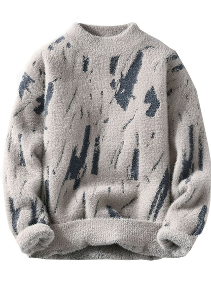 Տղամարդու փափուկ տրիկոտաժե սվիտեր | Կլոր օձիք, հաստ, տաք, առօրյա ոճ, գունային բլոկներով նախշ, աշուն/ձմեռ սեզոն, սովորական չափսի դեռահասների համար