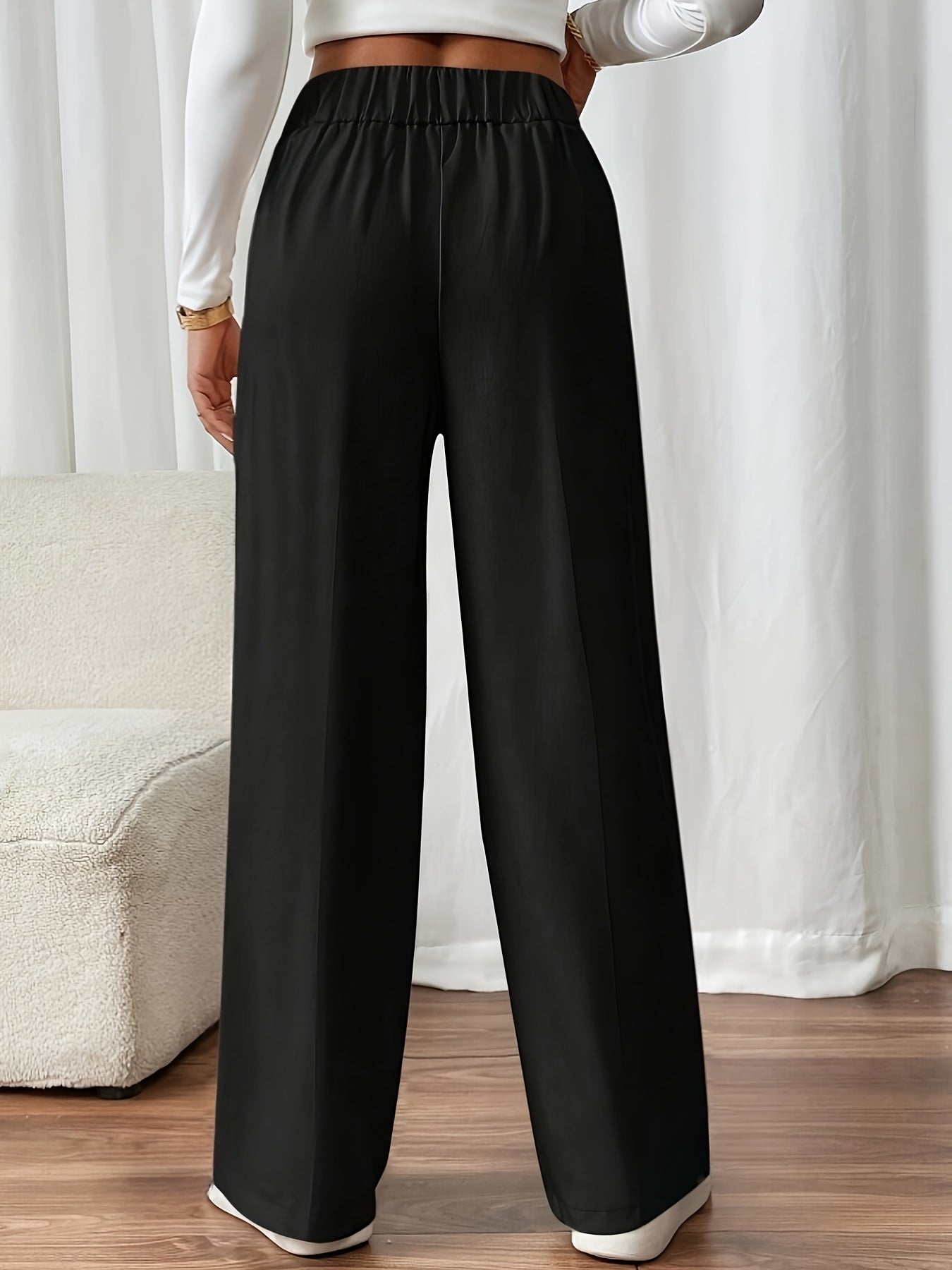 Elegant Women's Straight-Leg Office Pants in Solid Polyester