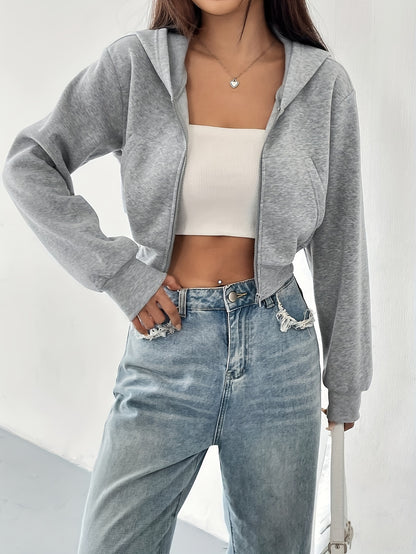 Գեղեցիկ պինդ գույնի Zip-Up Hoodie կանանց համար - սպորտային, պոլիեսթեր, լվացվող մեքենայով - կատարյալ աշուն/ձմեռ