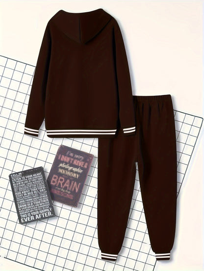 2pcs Men's Trendy BROOKLYN Letter Print Hooded Outfit, Hoodie & Pants Set, Men's Clothes For Spring Fall Winter, As Gift
