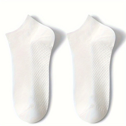 5pcs Men's Breathable Mesh Ankle Socks - Odor-Resistant, Sweat-Wicking Casual & Business Boat Socks, Plus Size