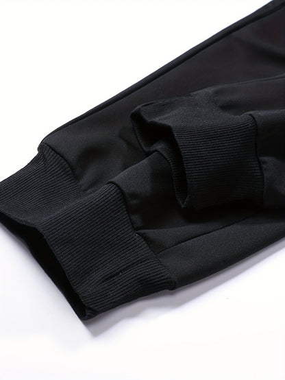 95% Polyester, 5% Spandex 2pcs Men's Set, -Lined Warm Casual Color-Block Zip-Up Sweatshirt with Pockets + Drawstring Pocket Elastic Waist Jogger Pants, 250g Men's Casual Sportswear Set, Global Four-Season Base Layer, Factory-