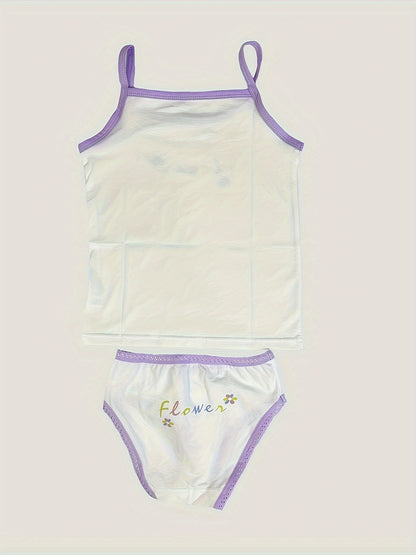 Girls' Cotton Playful Suspender Underwear Set with Bow Detail