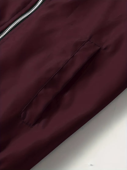 Men's Baseball Jacket - All-Season Zip-Up Coat with Zippered Pockets, Machine Washable Outerwear for Casual & Formal Events - Navy Jacket, Sleek Appearance