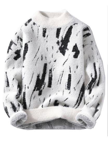 Տղամարդու փափուկ տրիկոտաժե սվիտեր | Կլոր օձիք, հաստ, տաք, առօրյա ոճ, գունային բլոկներով նախշ, աշուն/ձմեռ սեզոն, սովորական չափսի դեռահասների համար