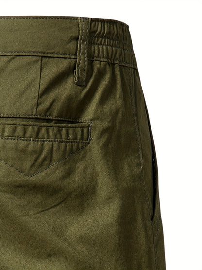 Men's Classic Fit Cotton Twill Flat Front Solid Chino Short With Slant Pockets And Elastic Waist