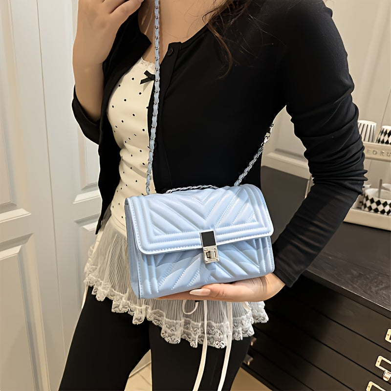 PU Material Women'Chain Crossbody Bag - Available in Five Colors, Elegant Shoulder Bag Suitable for Daily and Formal Occasions, Secure Buckle Design, Fashionable Chain Texture Style, Luxurious Texture Structure,must-have for