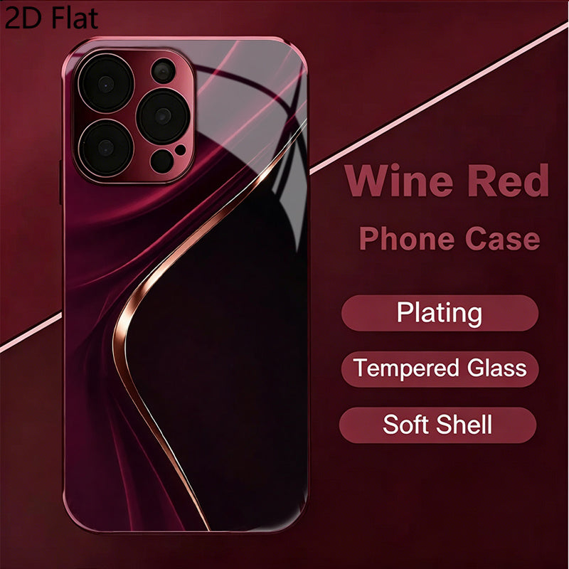 Women's Deep Red Tempered Glass Phone Case Full Coverage