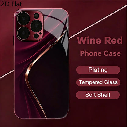 Women's Deep Red Tempered Glass Phone Case Full Coverage