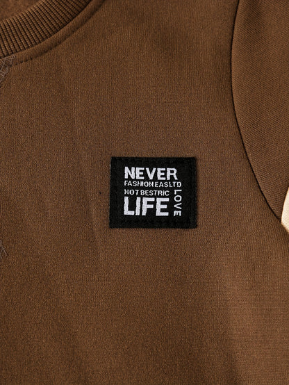 Աշնանային ձմեռային նոր, հաստ, կլոր վզով սվիտեր, երկար թևքերով, 3 գույնանի, պատչվորք, խաչաձև նախշերով, տառերով պատչ, տաք, հարմարավետ, առօրյա, բազմակողմանի սպորտային տաբատ, 2 հատանոց հավաքածու, DONABEBE, բացօթյա օգտագործման համար