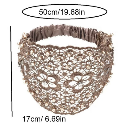 Boho Wide Lace Headband with Breathable Beaded Design