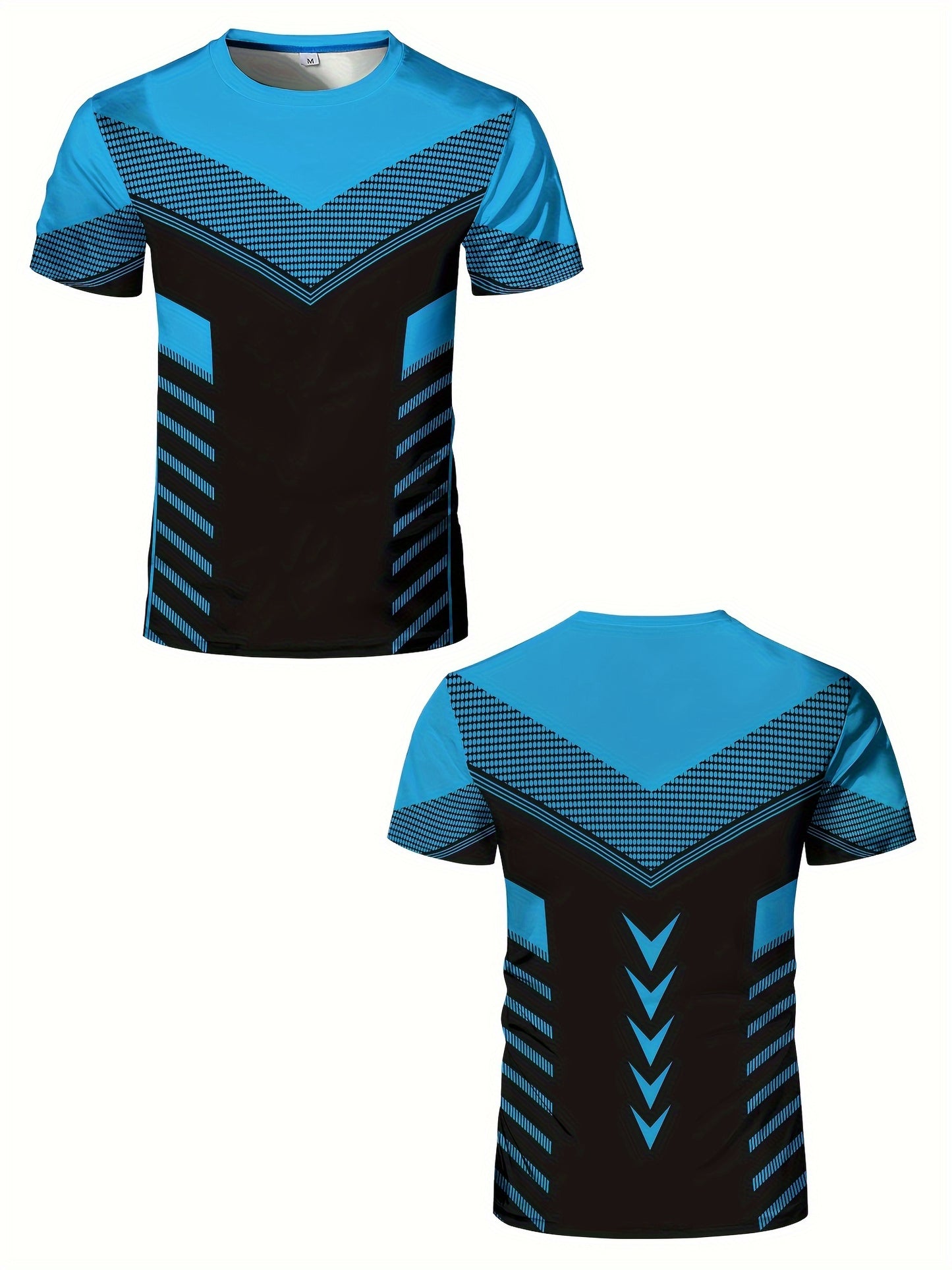 Men'S Geometric-Pattern Sports T-Shirt, Polyester Blend, Crew Neck, High Stretch, Short Sleeve, Quick-Dry, Tear-Resistant, Knit Fabric, Skinny Fit, with 3D Heat Sublimation for Running, Yoga, Training, Hiking, Casual & Athlet