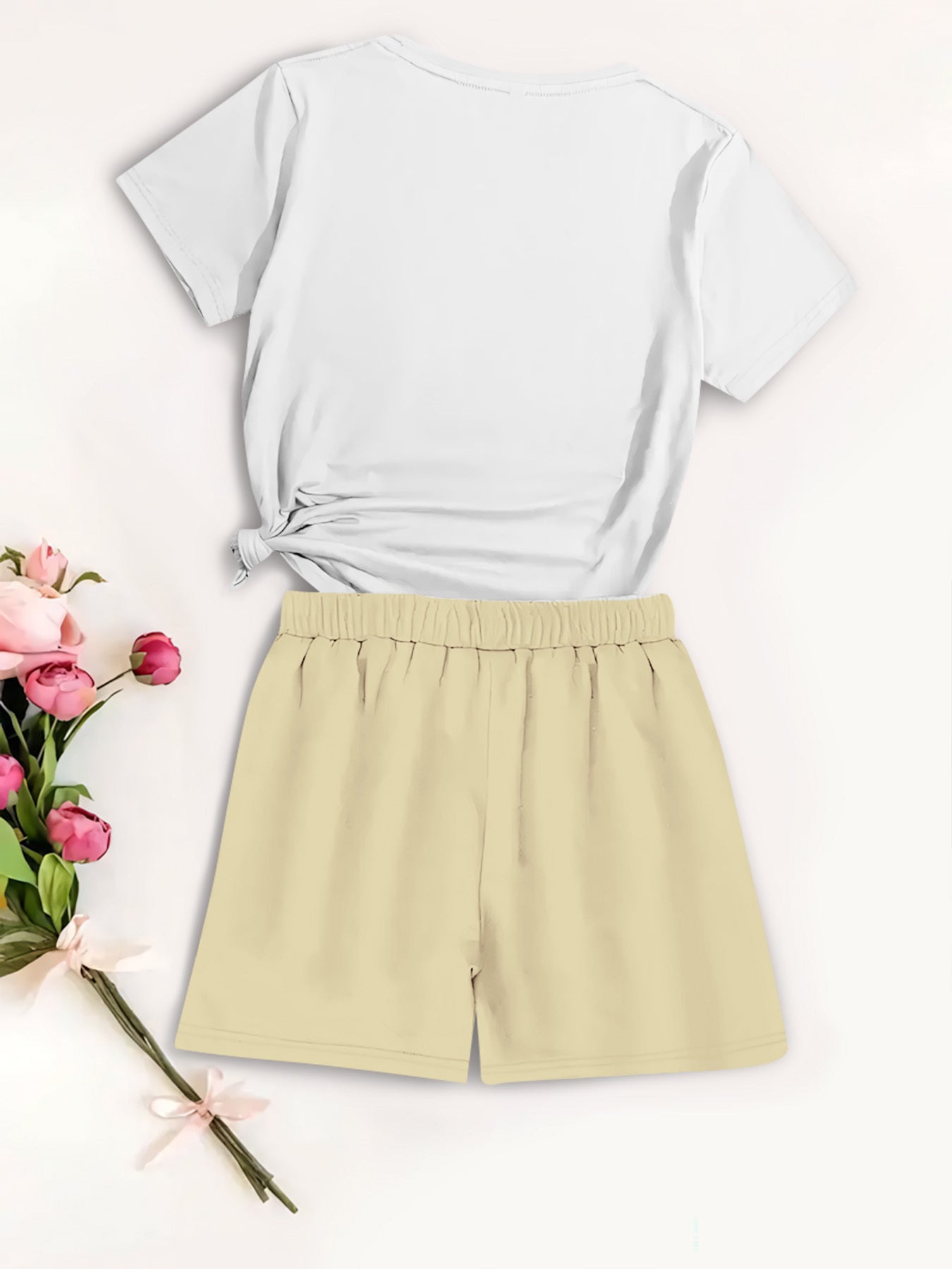 Summer Women’s Two-Piece Set with Cartoon Print & Crew Neck
