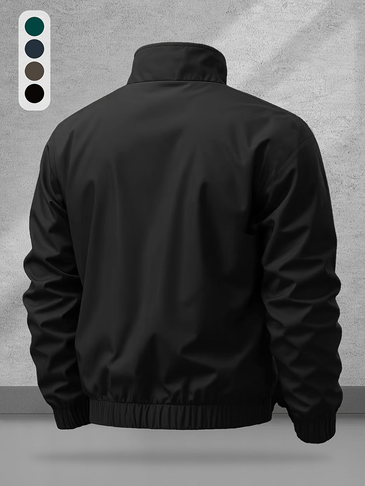 Men's Casual Polyester Jacket with Stand Collar and Zipper