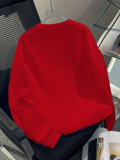 Men's Happy New Year 2026 Print Round Neck Sweater - Casual Long Sleeve Pullover with Chinese/English Lettering, Machine Washable Winter Sweaters for Parties, Daily Wear & New Year Gifts (Happy 2026 Design)