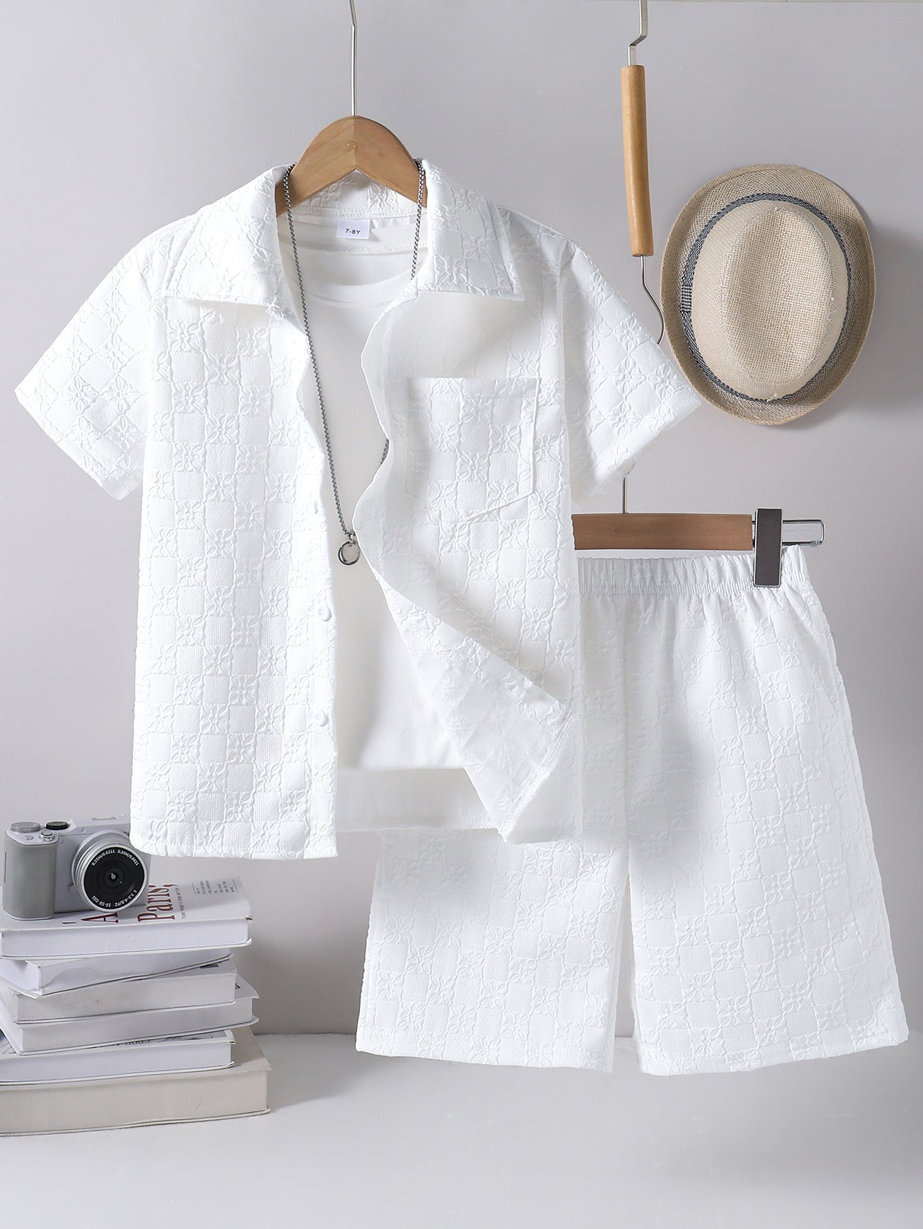 Boys Casual Short-Sleeve Shirt and Shorts Set for Summer