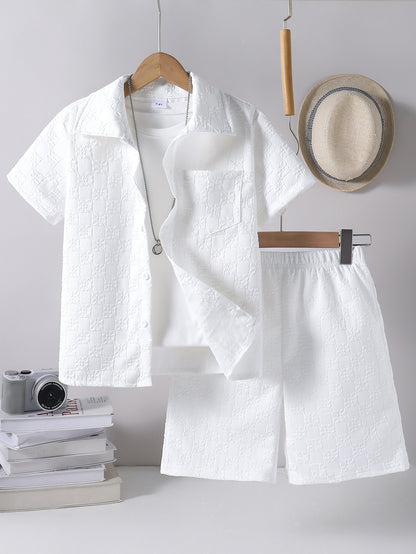 Boys Casual Short-Sleeve Shirt and Shorts Set for Summer
