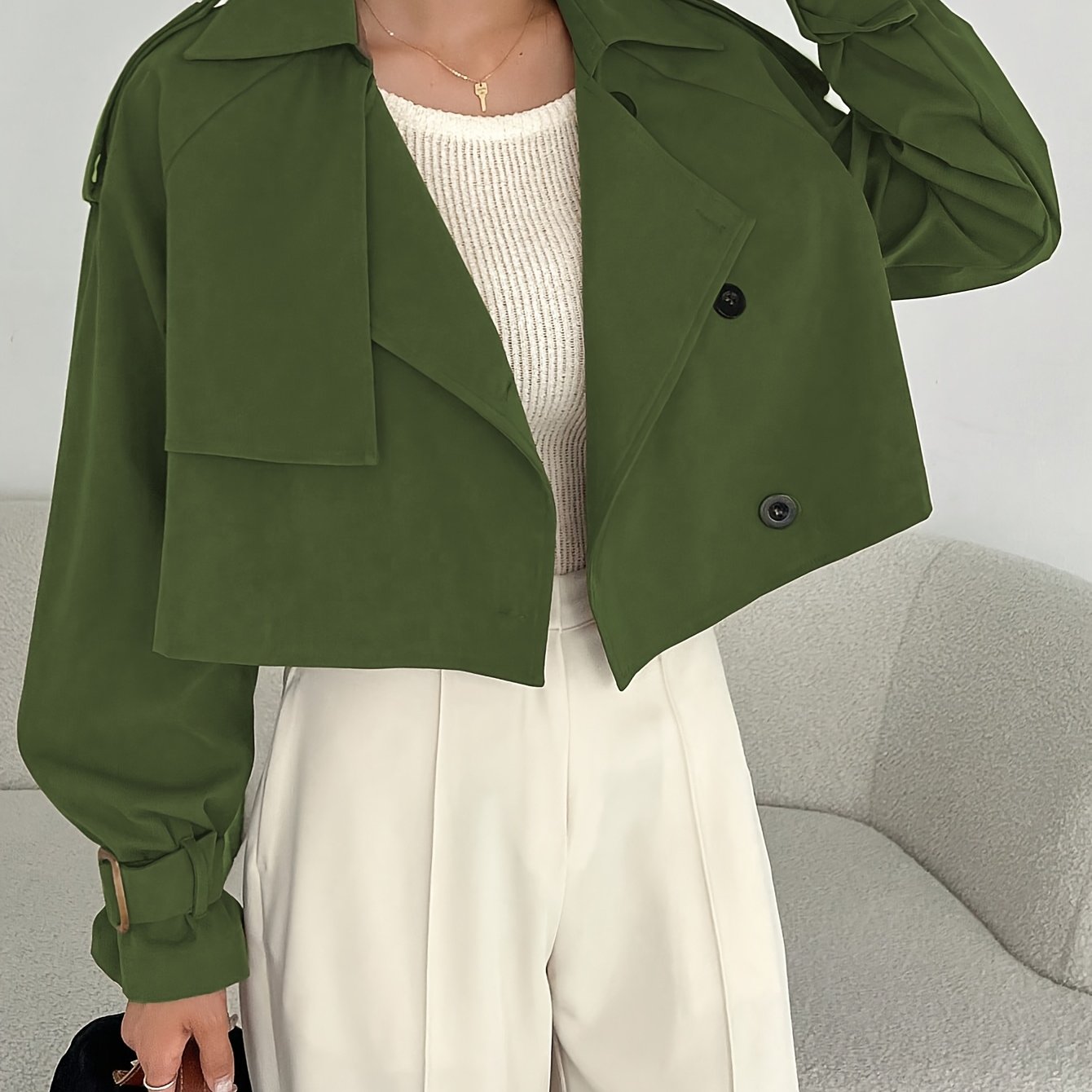 Կանացի էլեգանտ միագույն կարճ քամուց պաշտպանիչ բաճկոն - թեթև, բազմակողմանի վերնազգեստ առօրյա և պաշտոնական հանդերձանքի համար, հեշտ խնամքի համար՝ ձեռքով լվացում/քիմմաքրում, դիմացկուն գործվածք