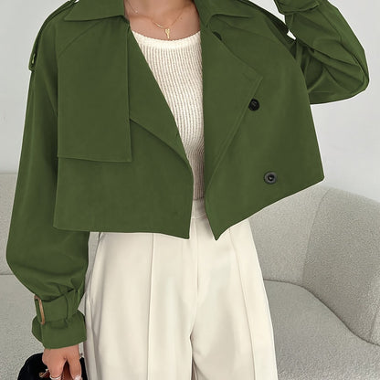 Կանացի էլեգանտ միագույն կարճ քամուց պաշտպանիչ բաճկոն - թեթև, բազմակողմանի վերնազգեստ առօրյա և պաշտոնական հանդերձանքի համար, հեշտ խնամքի համար՝ ձեռքով լվացում/քիմմաքրում, դիմացկուն գործվածք