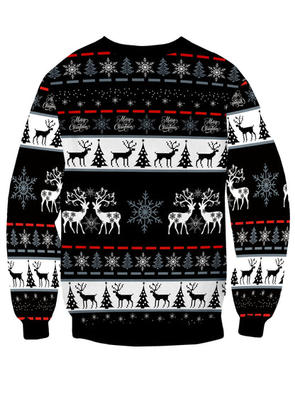 Men's Nordic Winter Sweater - Scandinavian Print Sweater Jacket with Reindeer, Snowflake & Swedish Dala Horse Patterns - Soft Polyester Long Sleeve Coat for Christmas, New Year, Parties - Machine Washable Black/White/Red Swea