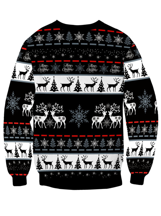 Men's Nordic Winter Sweater - Scandinavian Print Sweater Jacket with Reindeer, Snowflake & Swedish Dala Horse Patterns - Soft Polyester Long Sleeve Coat for Christmas, New Year, Parties - Machine Washable Black/White/Red Swea