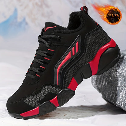 HIDEDUGO-ի ծանրքաշային ձմեռային կոշիկներ-սնիկերներ - Տաք միջին բարձրությամբ կոշիկներ, ամենագնացքային TPR ներբան, կապերով արտաքին կոշիկներ սառույցի և ձյան համար, մեծ չափսեր (սև/սպիտակ) - Ցուրտ եղանակի համար ամենօրյա և սպորտային կոշիկներ