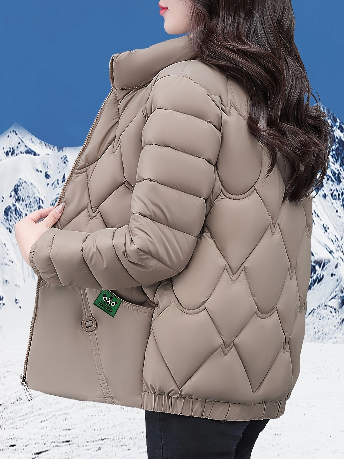 Մեծ չափս - Կանացի ոճային կարմիր կարված բաճկոն - երկար թևքերով, կայծակաճարմանդով ձմեռային վերարկու գրպաններով, առօրյա պոլիեսթերային վերնազգեստ ցուրտ եղանակի համար, ձմեռային բաճկոն