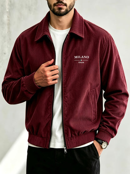 Men's Corduroy Zipper Jacket with Lapel Collar for Spring/Fall
