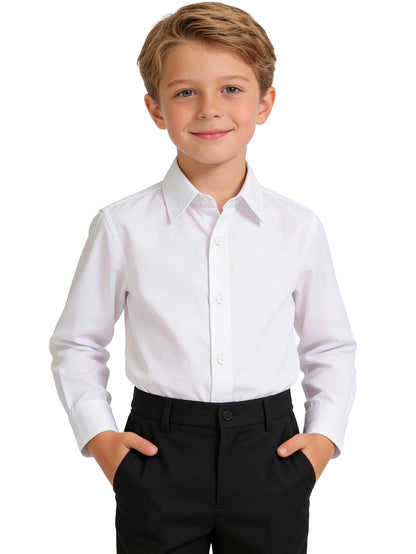 Boys' Long Sleeve White Formal Shirt, Casual Lapel Collar