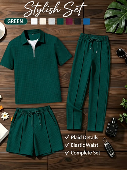 Men's Waffle Knit Quarter-Zip Polo & Drawstring Pants Set