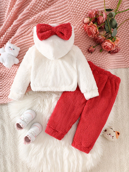 Girls' Cute Cartoon Cat Print Hooded Sweatshirt & Pants Set - Soft Plush Fleece, Pink &, Perfect for Outdoor Play & Daily Wear, Ideal Gift for Newborns, Outdoor Play Clothes, Playful Design, Comfortable Clothing, For Outdoor