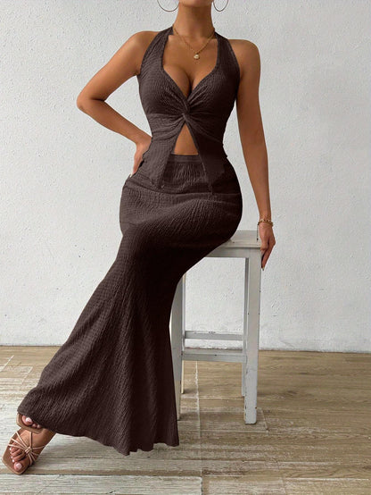 Women's Casual Sleeveless V-Neck Knit Dress Set for Summer