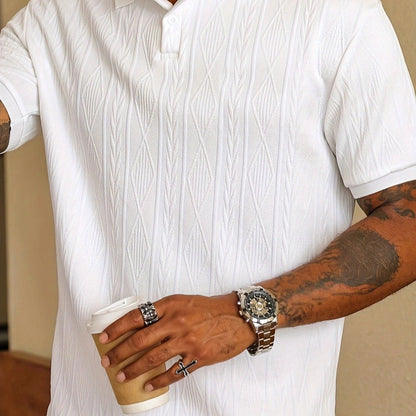 Men'S New Solid Color Top, Jacquard Design, Soft Fabric, Outdoor Casual Business Breathable Polo Shirt Golf Shirt, Suitable for Vacation and Business Occasions, Essential for Daily Leisure - ayq